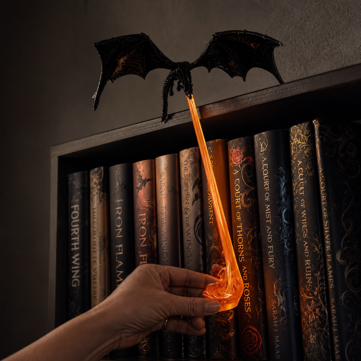 Emberwyn – Two-Piece Dragon Book Nook With LED Flame Insert