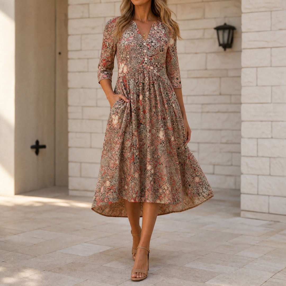 Lirenne – Women's Flattering Floral Midi Dress with Pockets