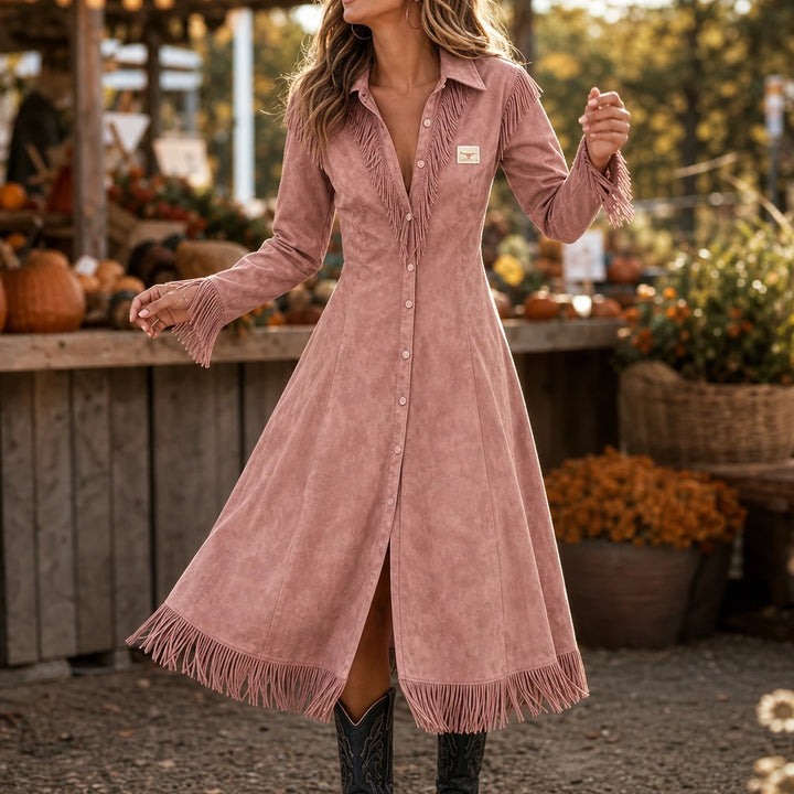 Westward Fringe – Long-Sleeve Western Fringe Dress