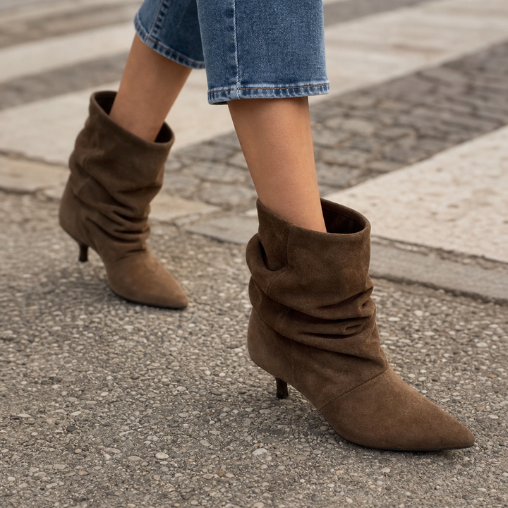 Suedeva – Slouchy Suede Pointed-Toe Ankle Boots