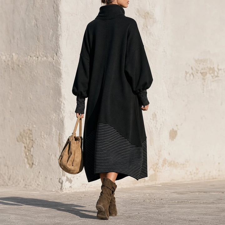 Stripewell – Striped Hooded Drawstring Midi Dress