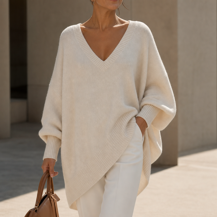 Autumna – Oversized V-Neck Puff Sleeve Sweater