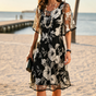 Solenya – Women's Floral Chiffon Dress with Sheer Overlay