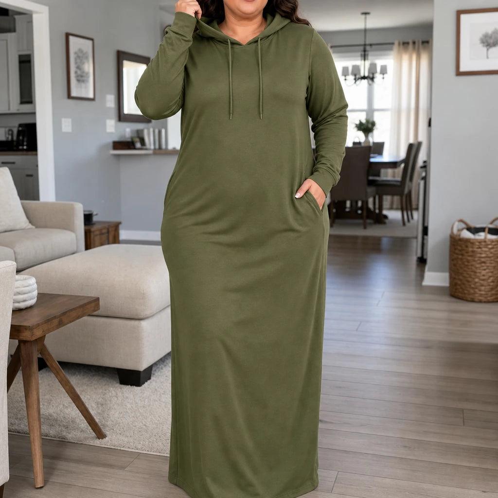 Easehaven – Hooded Pocket Knit Maxi Dress