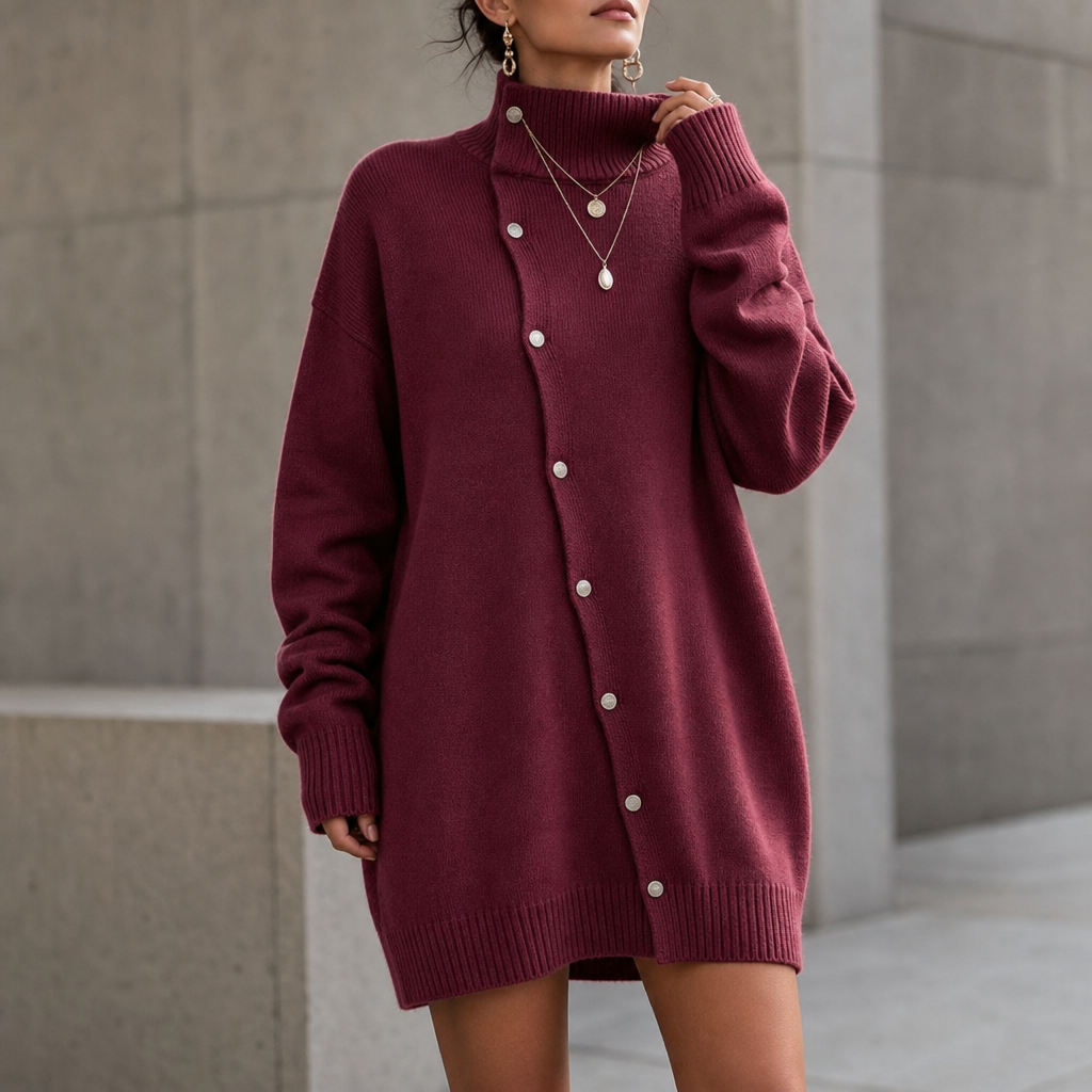 Lunavia – Funnel Neck Oversized Long-Line Cardigan