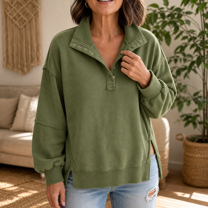 Draperie – Raw-Edge Split-Cuff Snap Placket Henley