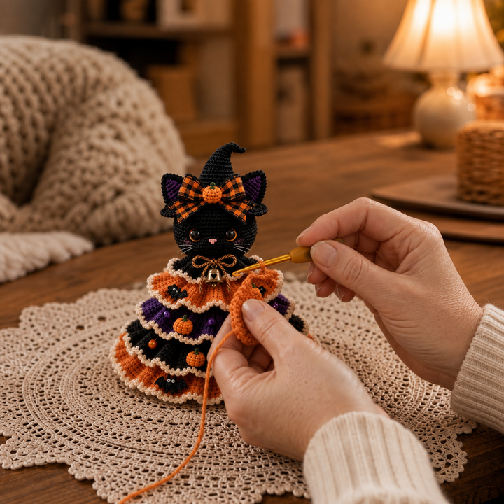 Hallowstitch – Layered Crochet Cat Witch Halloween Tree