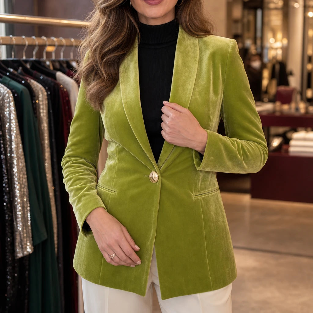 Velora Noir – Velvet Open-Front Blazer