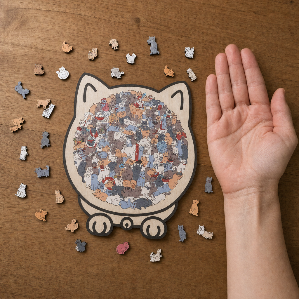 FUNNEL · Purrzzle – 135-Piece Cat-Shaped Wooden Jigsaw Puzzle