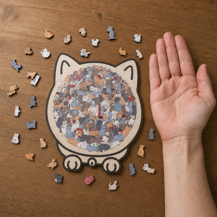 FUNNEL · Purrzzle – 135-Piece Cat-Shaped Wooden Jigsaw Puzzle