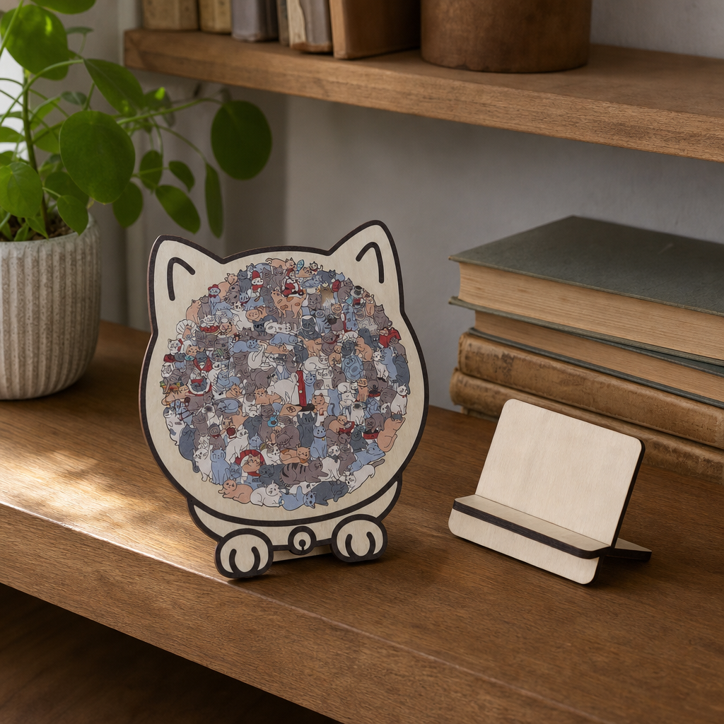 FUNNEL · Purrzzle – 135-Piece Cat-Shaped Wooden Jigsaw Puzzle
