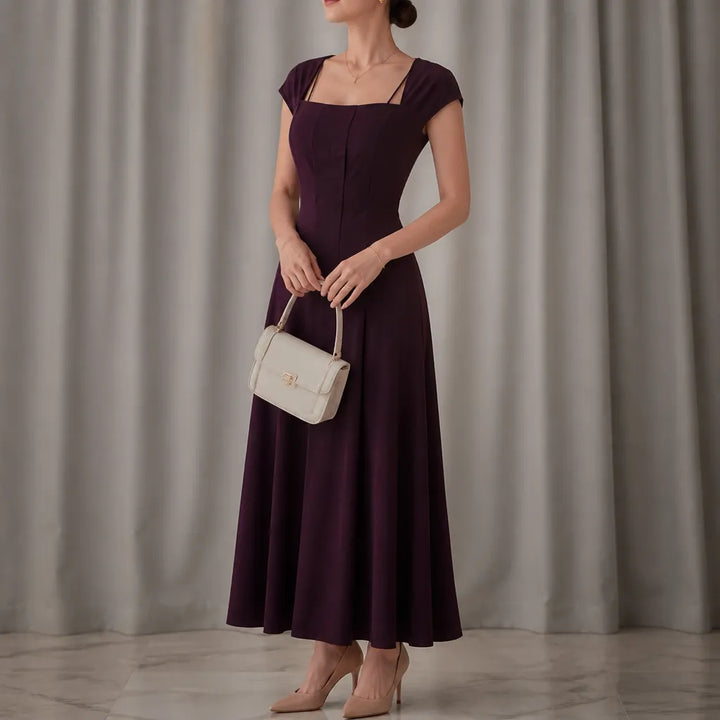 Elowyn – Square Neck A-Line Midi Dress with Sculpted Waist