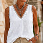 Solayne – White Lace V Neck Embroidered Look Tank Top for Women
