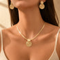 Aurenza – Gold necklace and earring set, textured medallion, flat snake chain