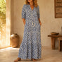 Solara – Ikat Print Boho Maxi Dress with Tassel V-Neck