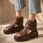 Terracora – Cut Out Platform Sandals with Back Zip, Cognac Espresso Beige