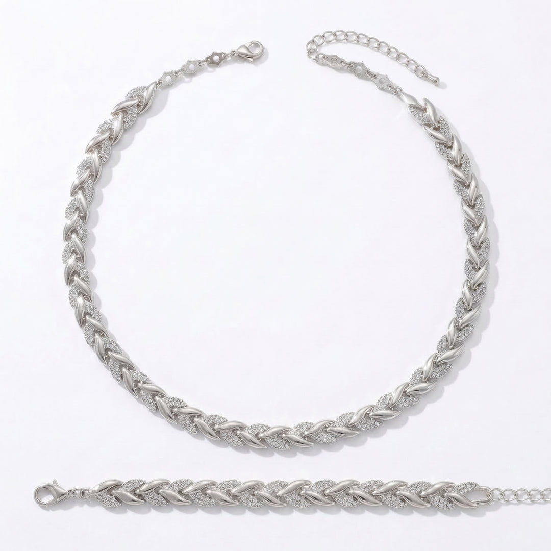 Levara - Sparkling Leaf Link Necklace and Bracelet Set