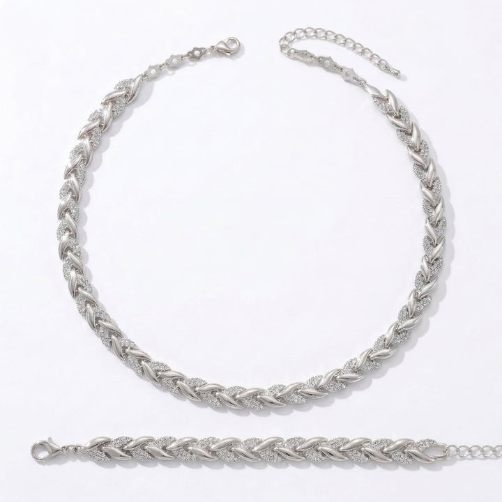 Levara - Sparkling Leaf Link Necklace and Bracelet Set