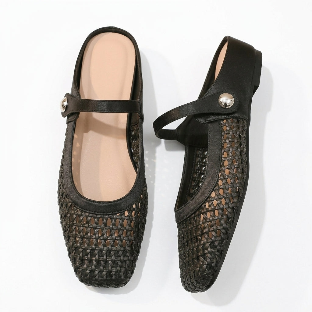 Tessara - Women's Woven Square Toe Mary Jane Flats