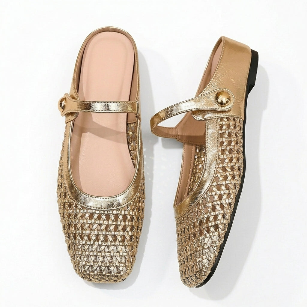 Tessara - Women's Woven Square Toe Mary Jane Flats