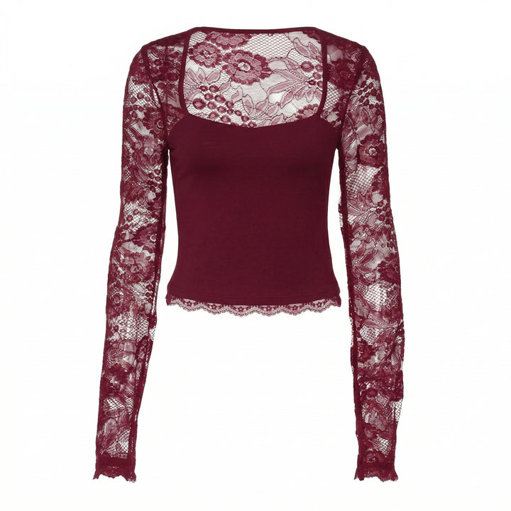 Lacelle – Women's Sheer Floral Lace Sleeve Top