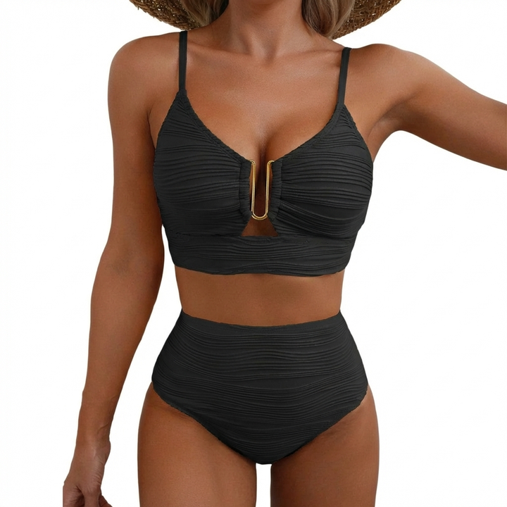 Solaia – Women's Sculpted Textured High Waist Bikini Set