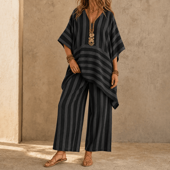 Iluma – Women's Boho Tunic & Wide-Leg Set Charcoal Black / S