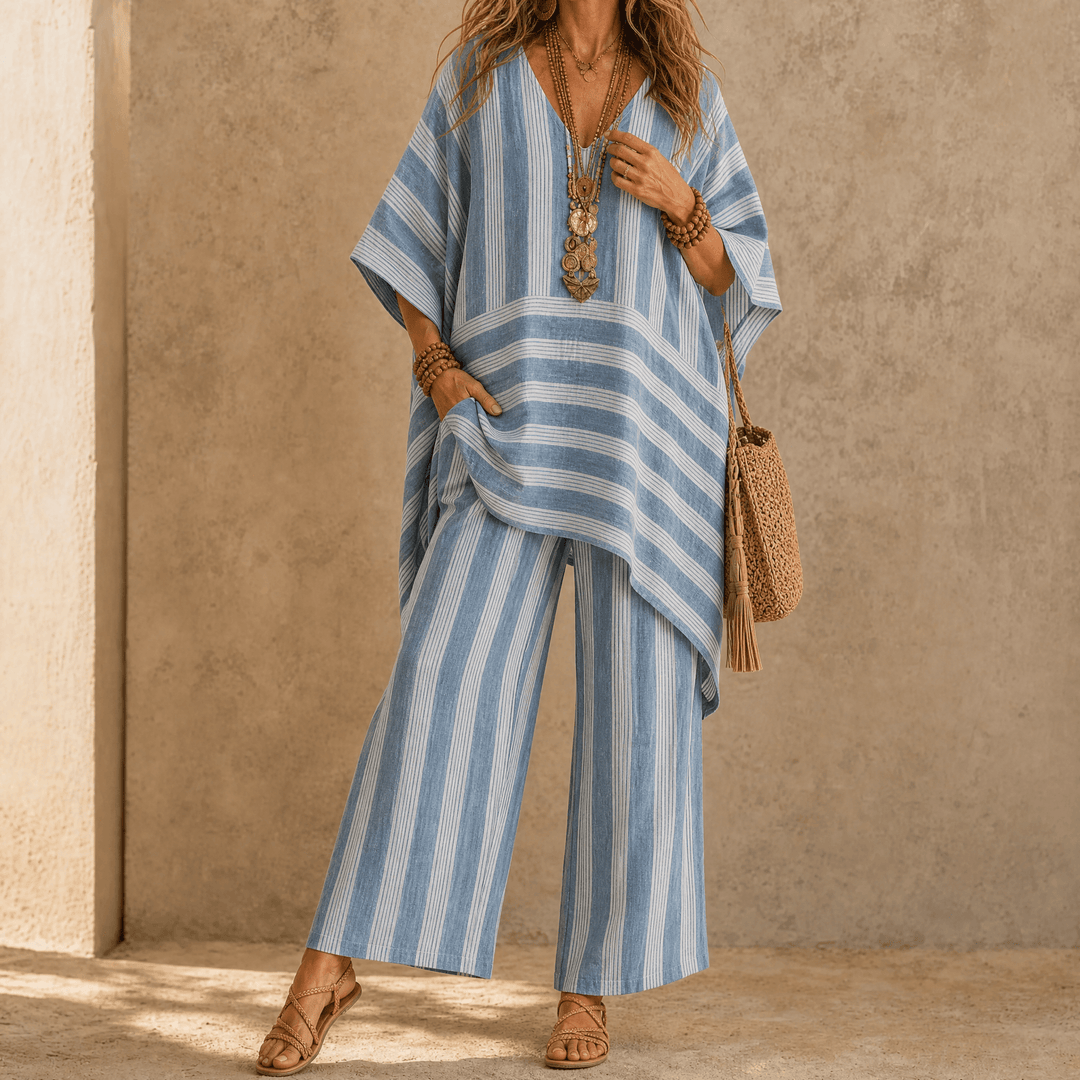 Iluma – Women's Boho Tunic & Wide-Leg Set Dusty Blue / S