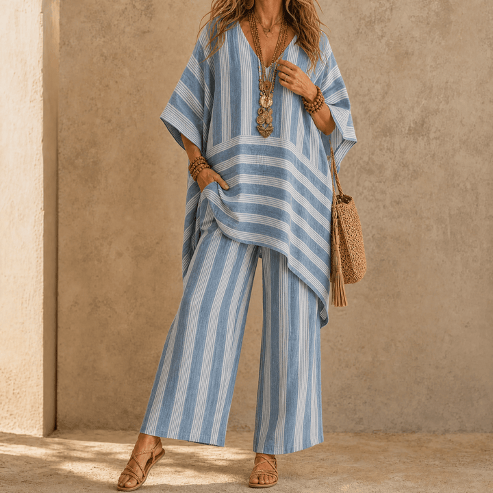 Iluma – Women's Boho Tunic & Wide-Leg Set Dusty Blue / S