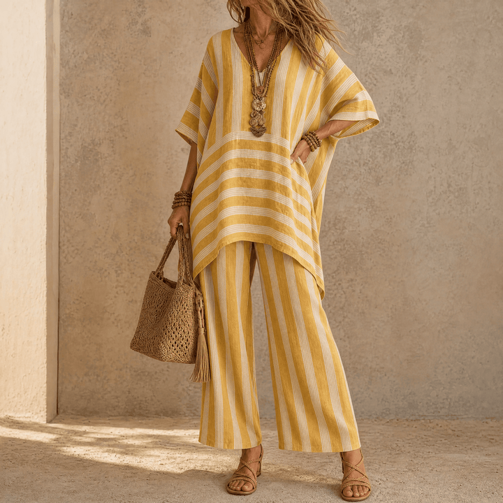 Iluma – Women's Boho Tunic & Wide-Leg Set Mustard Yellow / S