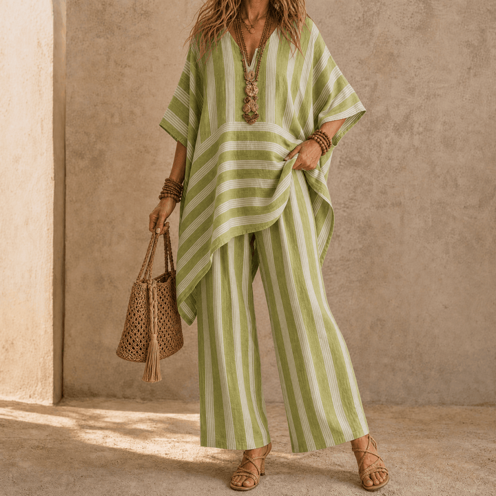 Iluma – Women's Boho Tunic & Wide-Leg Set Sage Green / S