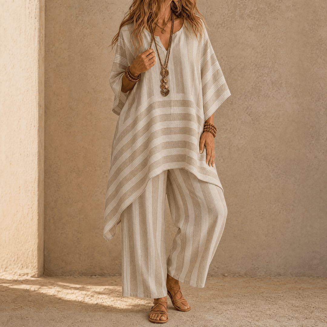 Iluma – Women's Boho Tunic & Wide-Leg Set Sand Beige / S