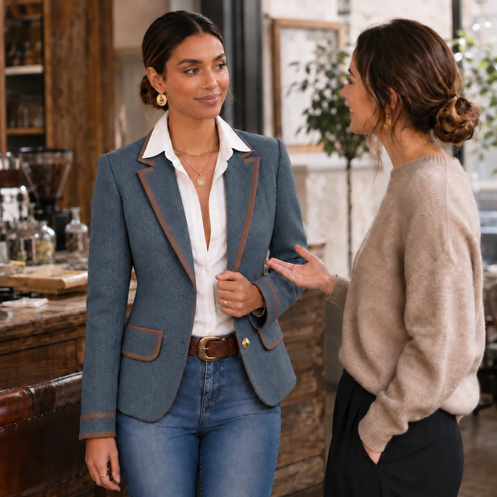 Vaunterie – Contrast Piped Herringbone Blend Coat