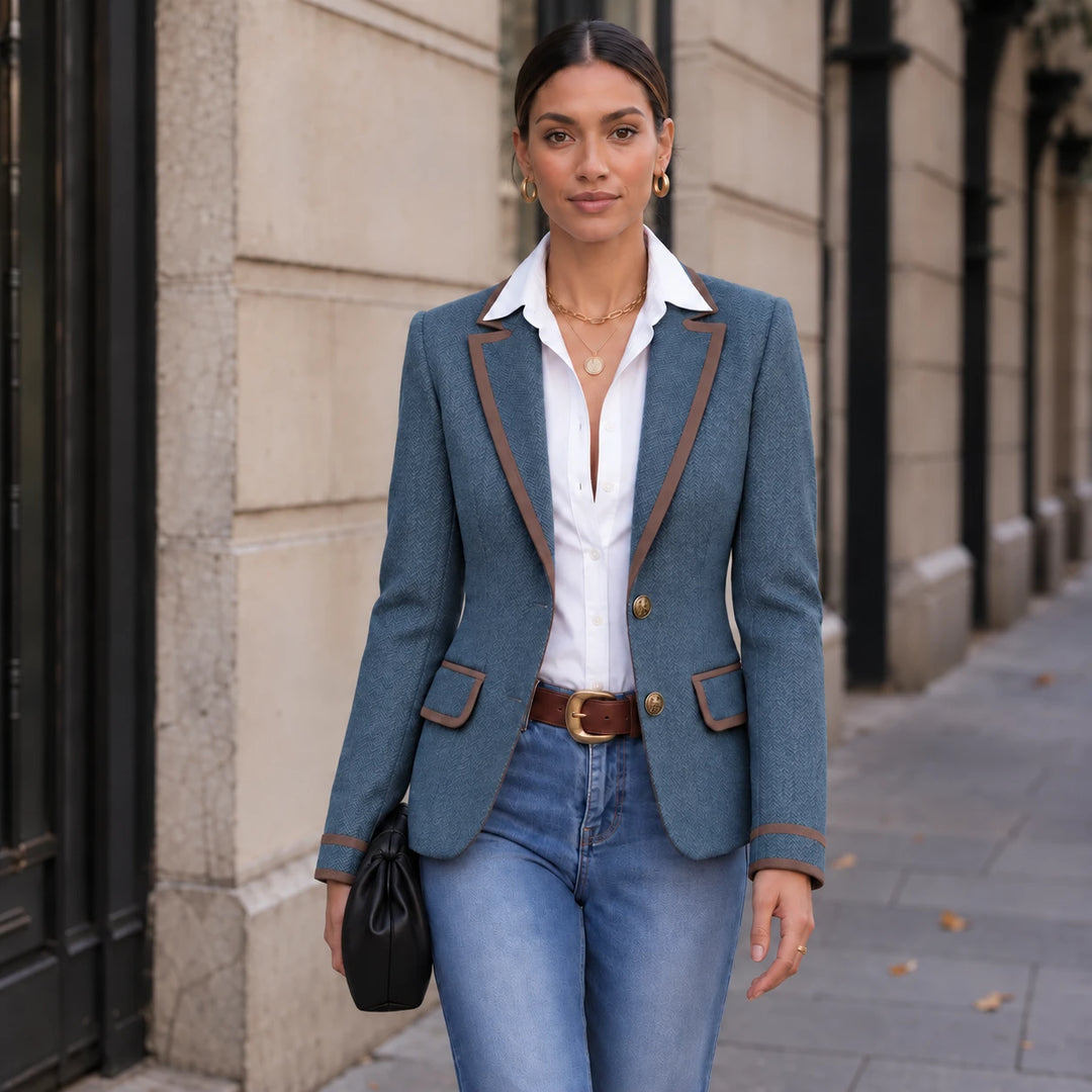 Vaunterie – Contrast Piped Herringbone Blend Coat