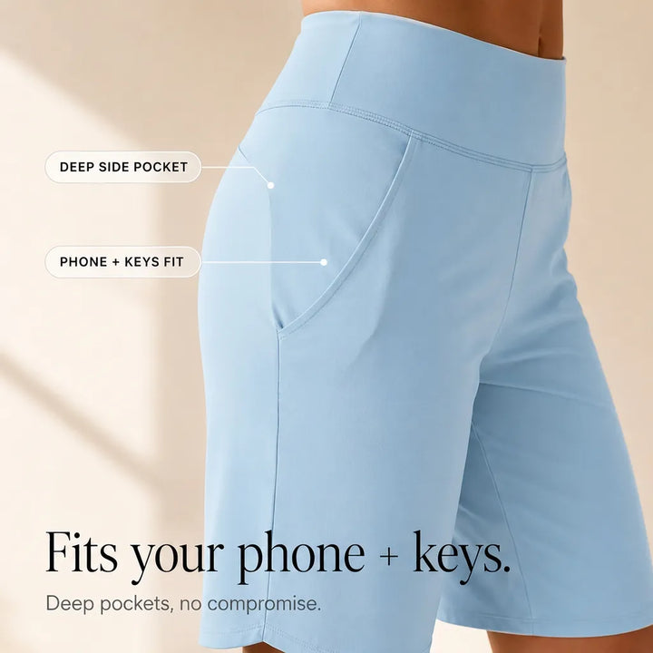 Brisella – Knee Length Wide Leg Cooling Shorts with Pockets for Women