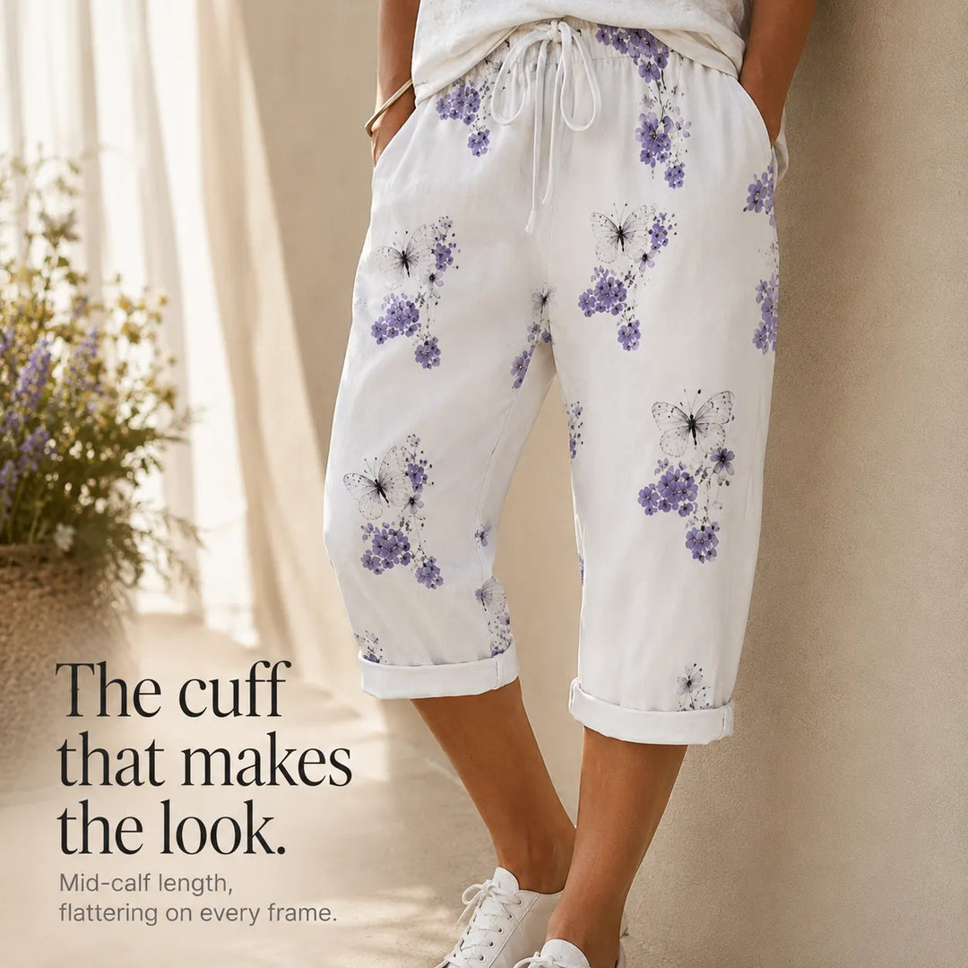 Solavia – Women's Cropped Drawstring Pants with Pockets, Printed Summer Style