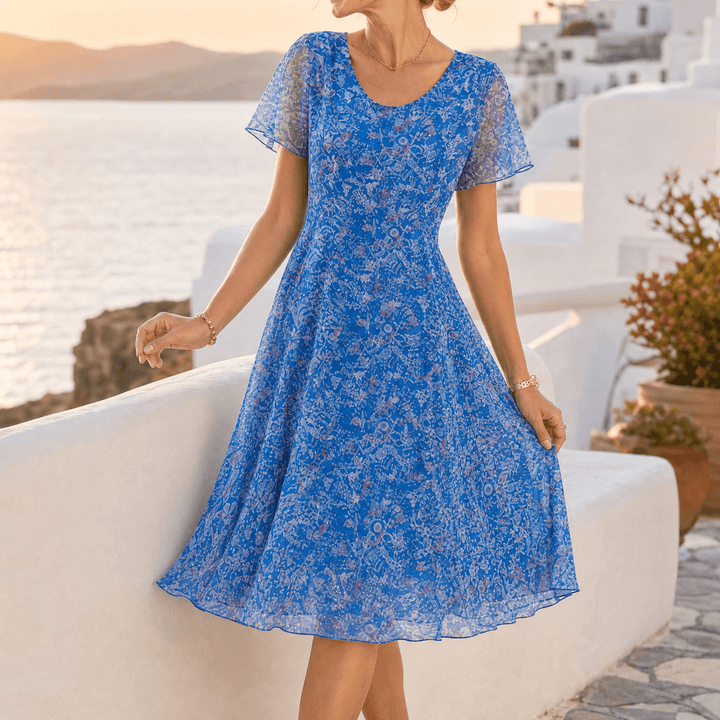 Kynara – Women's Flutter-Sleeve Fit-and-Flare Dress Mediterranean Blue