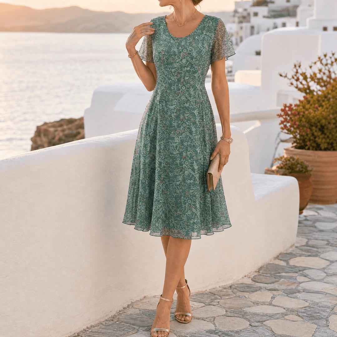 Kynara – Women's Flutter-Sleeve Fit-and-Flare Dress Sage Green