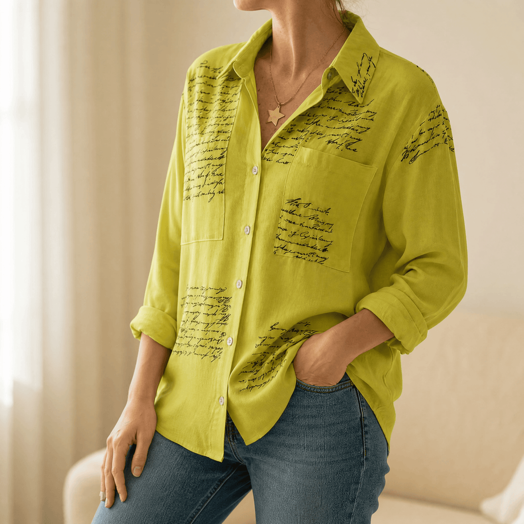 Letterelle – Handwritten Script Viscose Blouse Chartreuse / M