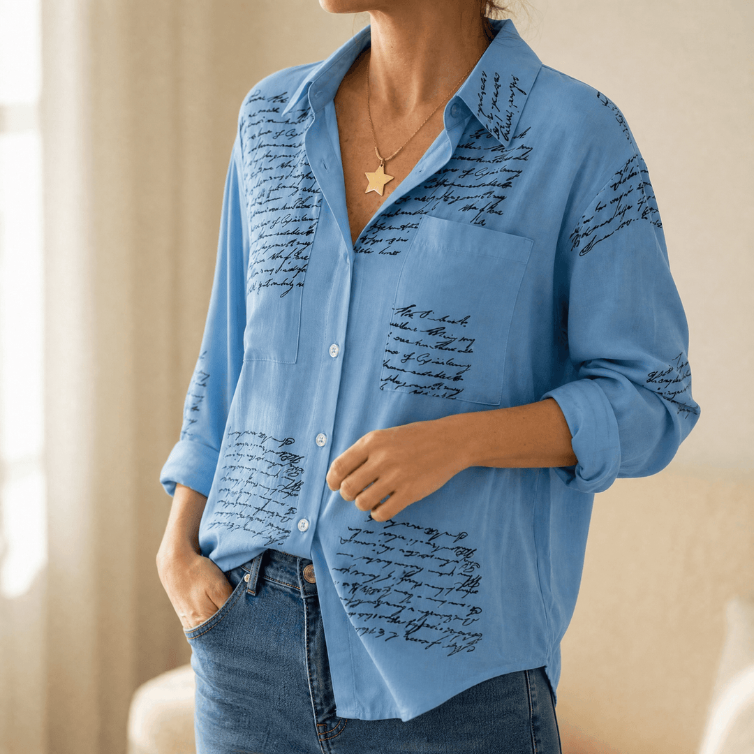 Letterelle – Handwritten Script Viscose Blouse Sky Blue / M