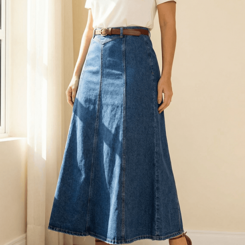 Levara – Flattering High Waist Denim Maxi Skirt – Clarendale