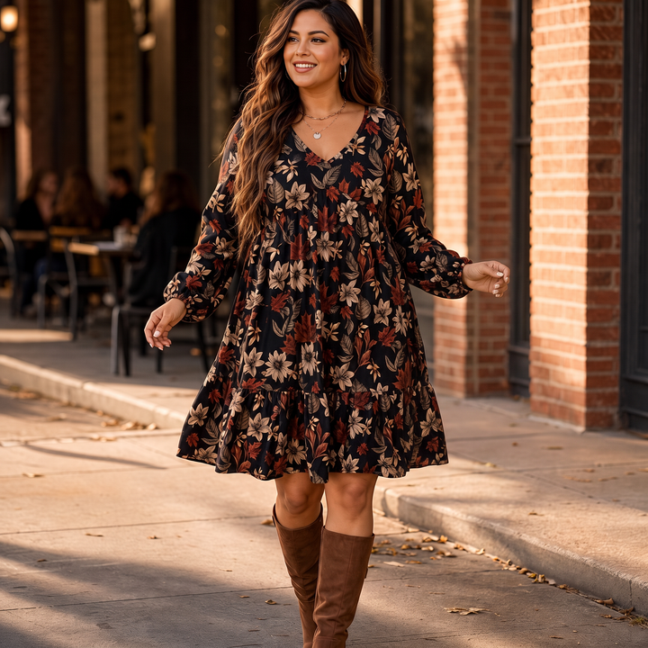 Maple Muse – Botanical Print Midi Dress
