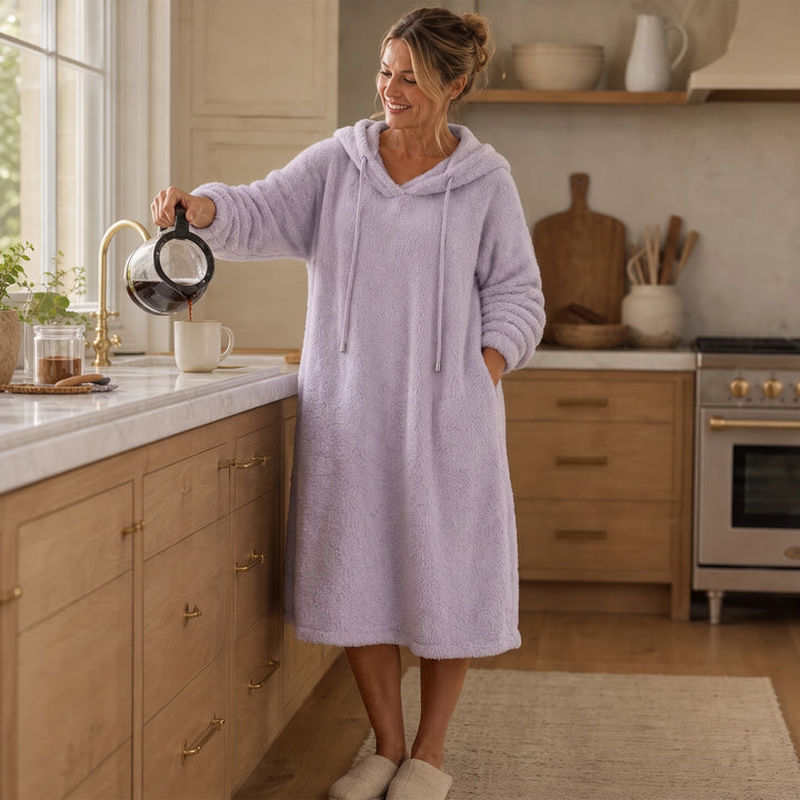 HearthHaven – Plush Hooded Maxi Lounge Dress