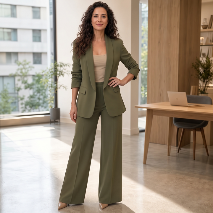Marlowe Set – Shawl-Collar Blazer And Wide-Leg Pants Set