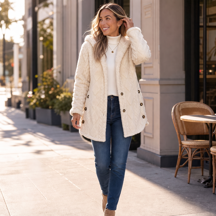 Hearth & Hood – Textured Hooded Button-Front Cardigan