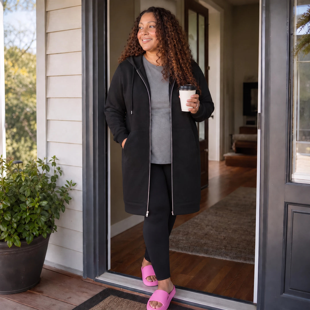 Cozyline – Knee-Length Fleece-Lined Zip-Up Hoodie