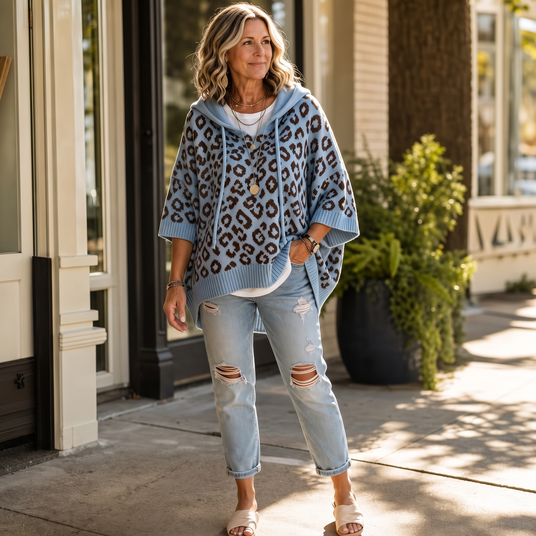 Leopard Lane – Oversized Leopard Knit Hooded Sweater