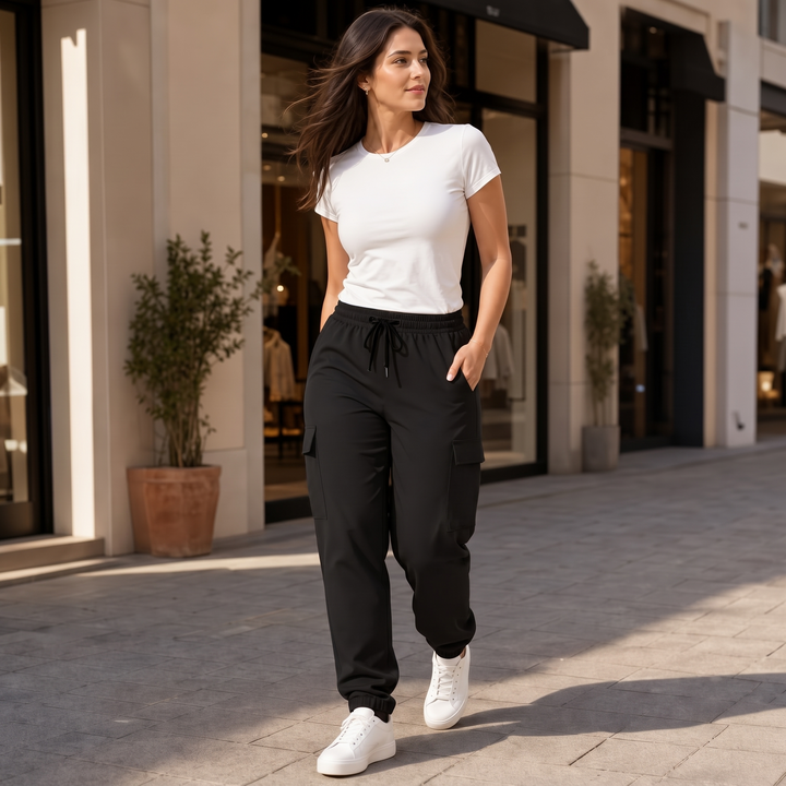 CargoEase – High-Waisted Wide-Leg Cargo Joggers