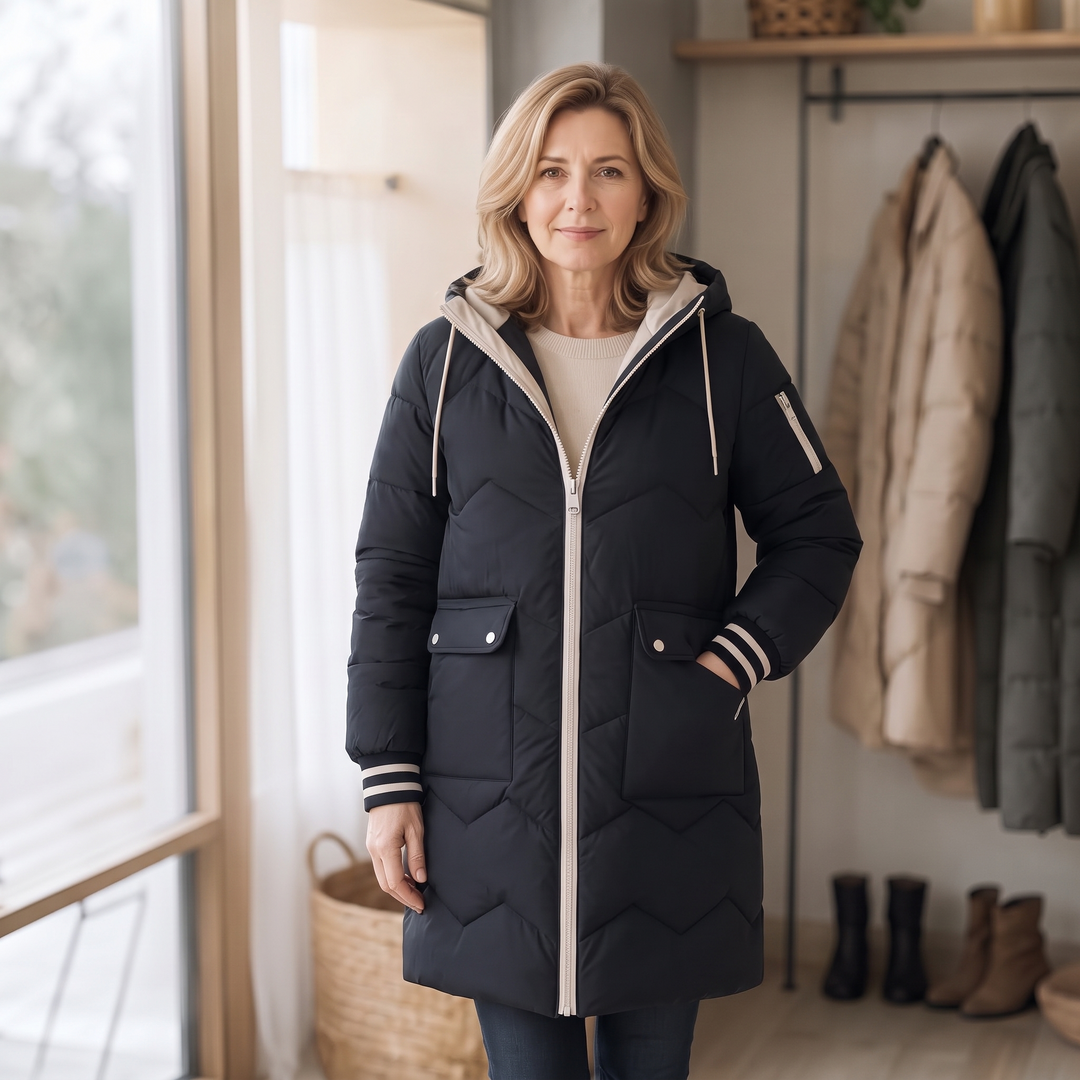 Cozyelle – Hooded Mid-Length Puffer Coat