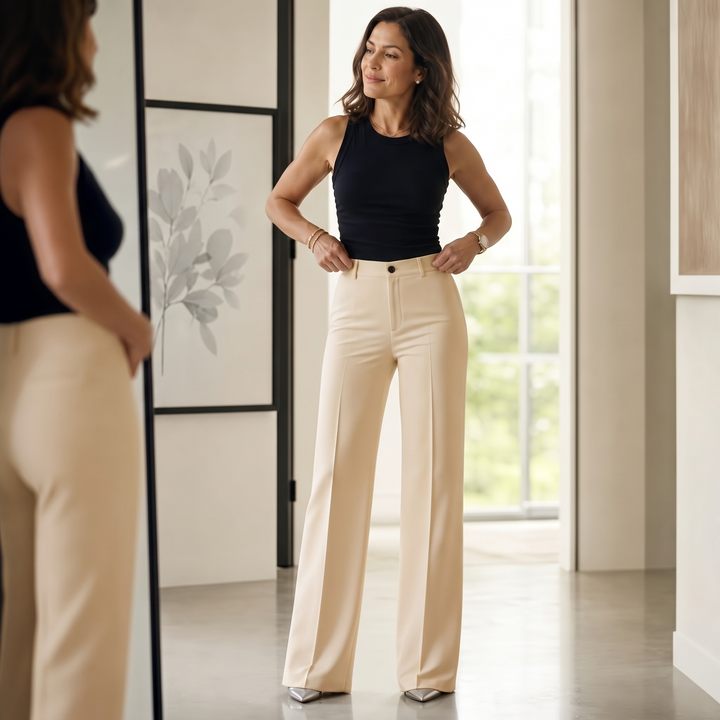 Veloura – High-Waisted Pleated Stretch Trousers